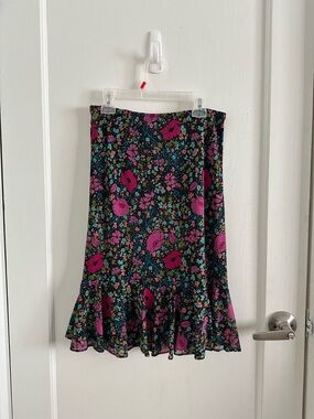Vintage Express Floral Midi Skirt in Black and Pink